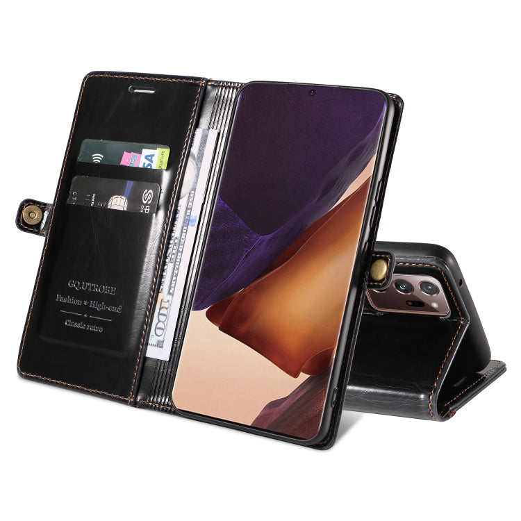 For Samsung Galaxy Note20 GQUTROBE RFID Blocking Oil Wax Leather Phone Case