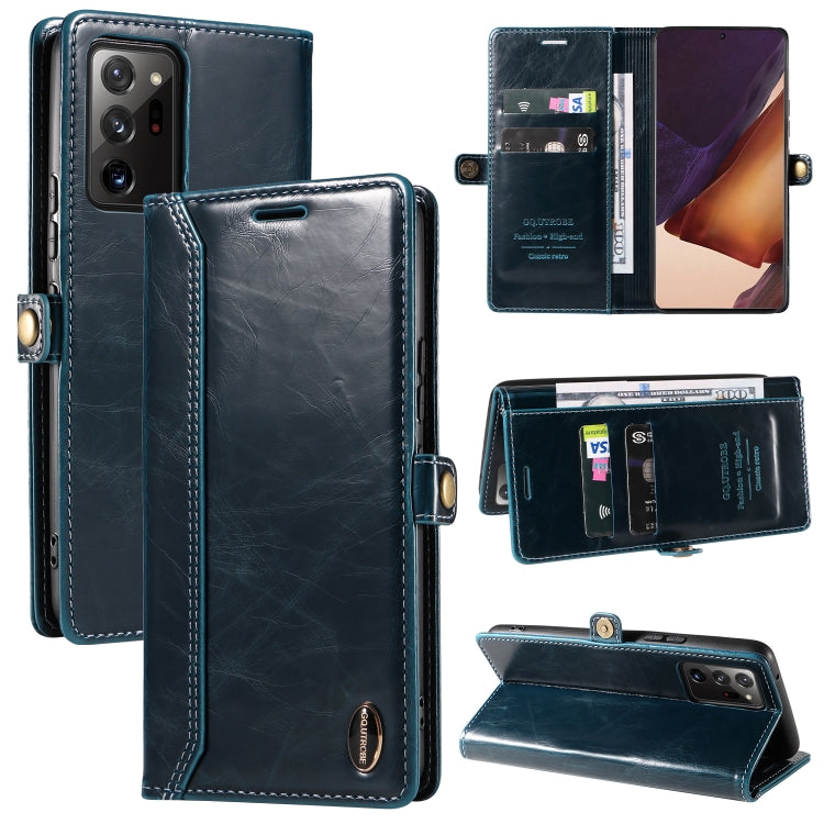 For Samsung Galaxy Note20 Ultra GQUTROBE RFID Blocking Oil Wax Leather Phone Case