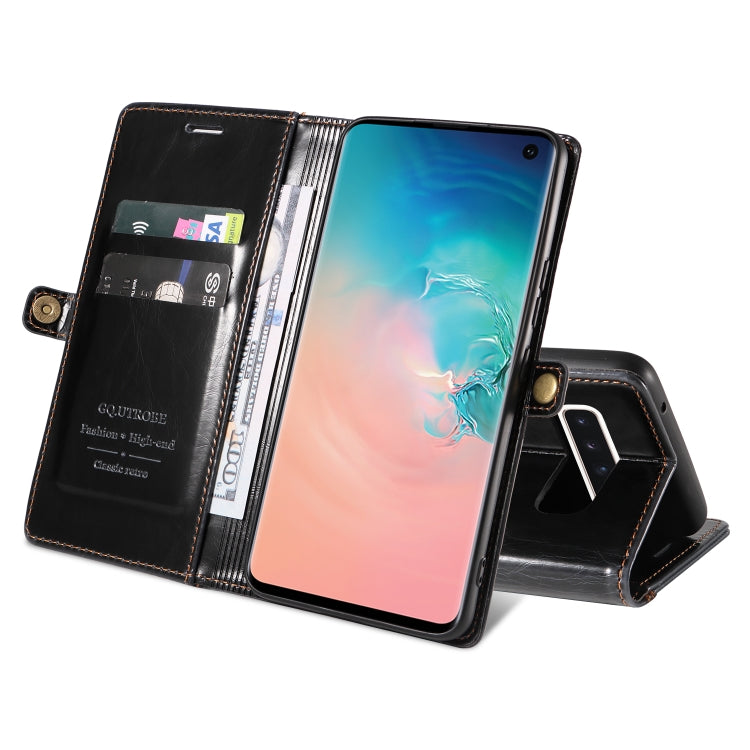 For Samsung Galaxy S10 GQUTROBE RFID Blocking Oil Wax Leather Phone Case