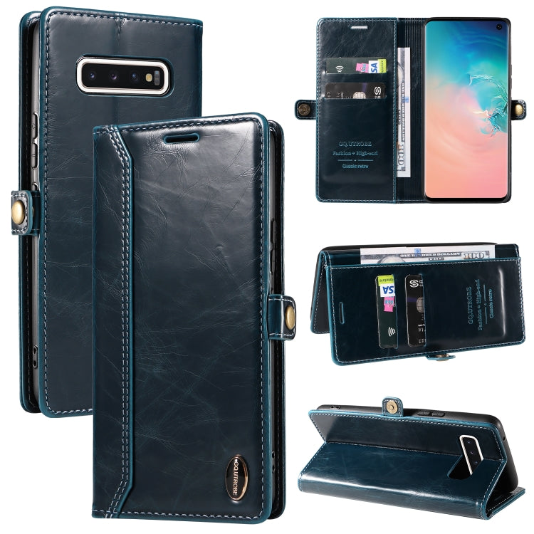 For Samsung Galaxy S10 GQUTROBE RFID Blocking Oil Wax Leather Phone Case