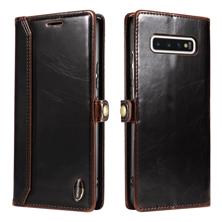 For Samsung Galaxy S10+ GQUTROBE RFID Blocking Oil Wax Leather Phone Case