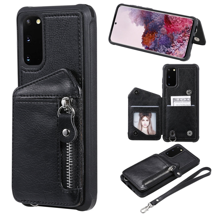 For Galaxy S20 Zipper Double Buckle Shockproof Protective Case with Stand & Photo Holder & Wallet Function