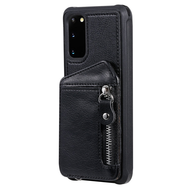 For Galaxy S20 Zipper Double Buckle Shockproof Protective Case with Stand & Photo Holder & Wallet Function