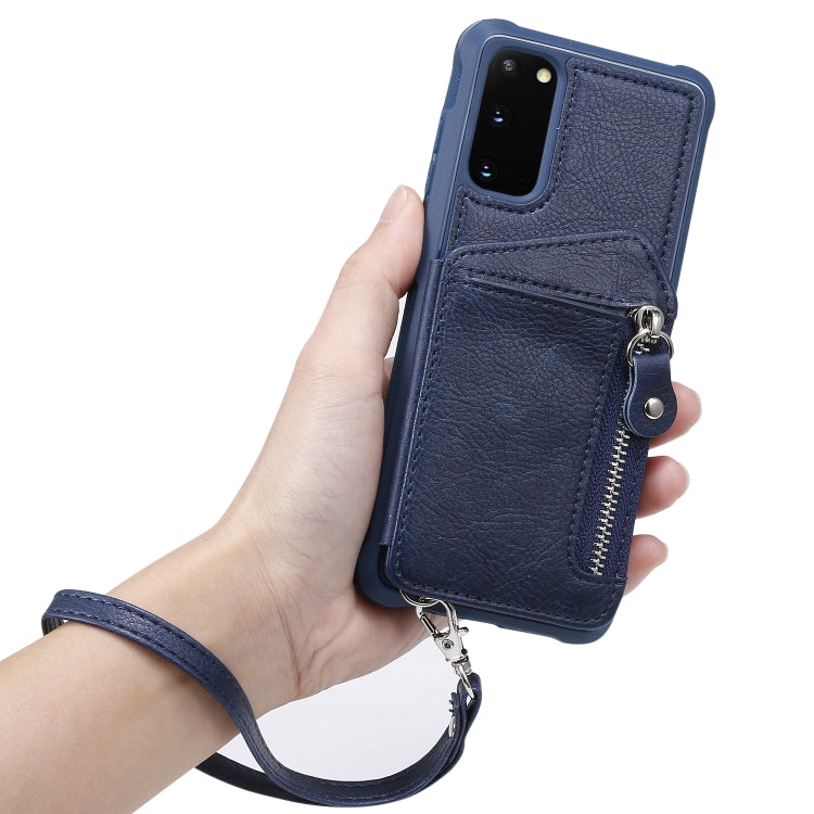 For Galaxy S20 Zipper Double Buckle Shockproof Protective Case with Stand & Photo Holder & Wallet Function