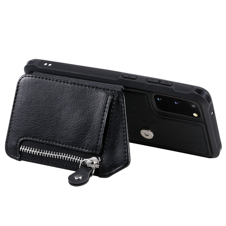 For Galaxy S20 Zipper Double Buckle Shockproof Protective Case with Stand & Photo Holder & Wallet Function