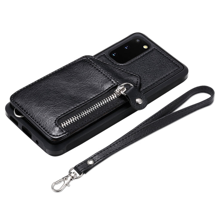For Galaxy S20 Zipper Double Buckle Shockproof Protective Case with Stand & Photo Holder & Wallet Function