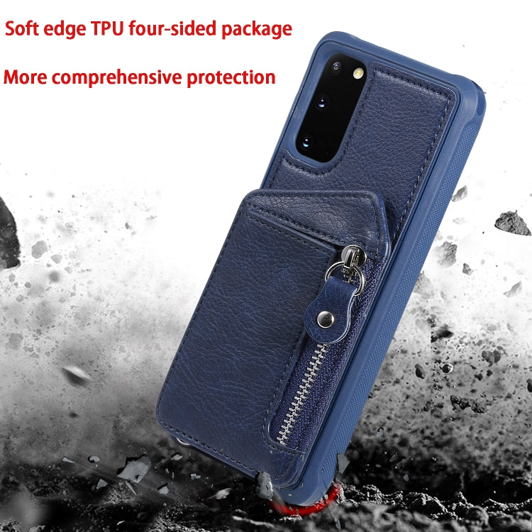 For Galaxy S20 Zipper Double Buckle Shockproof Protective Case with Stand & Photo Holder & Wallet Function