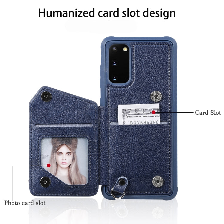 For Galaxy S20 Zipper Double Buckle Shockproof Protective Case with Stand & Photo Holder & Wallet Function
