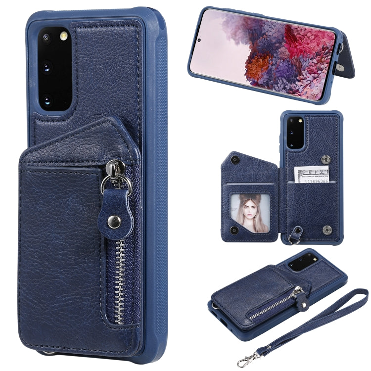 For Galaxy S20 Zipper Double Buckle Shockproof Protective Case with Stand & Photo Holder & Wallet Function