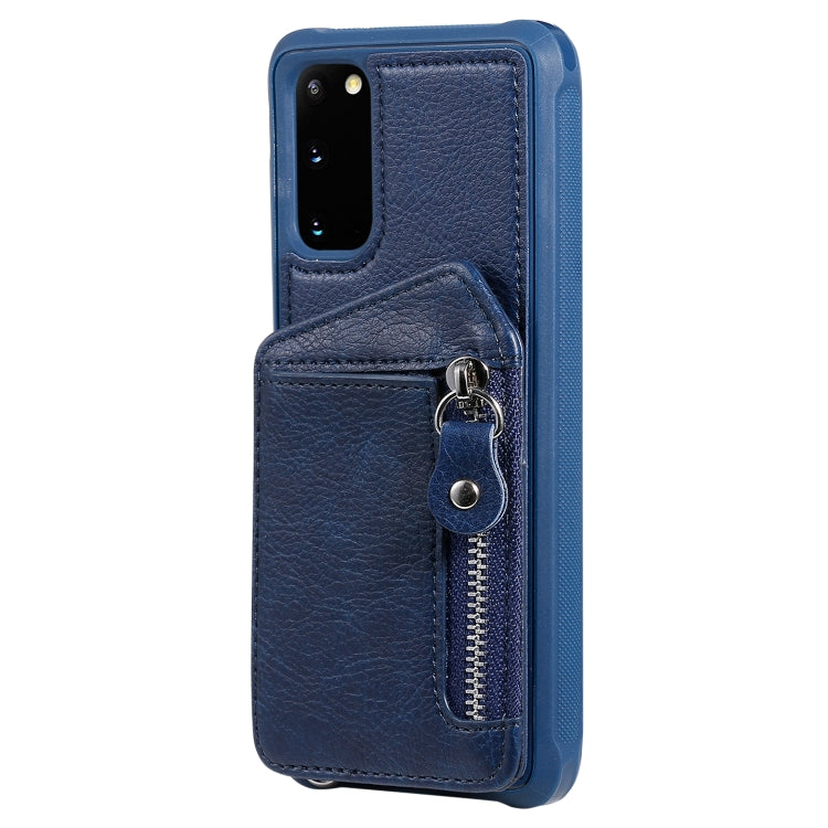 For Galaxy S20 Zipper Double Buckle Shockproof Protective Case with Stand & Photo Holder & Wallet Function