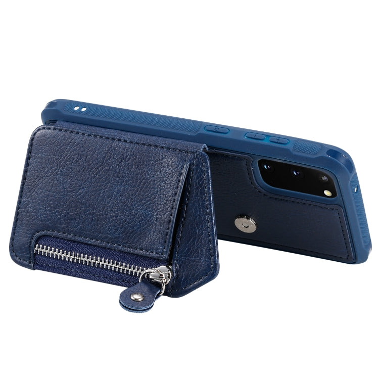 For Galaxy S20 Zipper Double Buckle Shockproof Protective Case with Stand & Photo Holder & Wallet Function