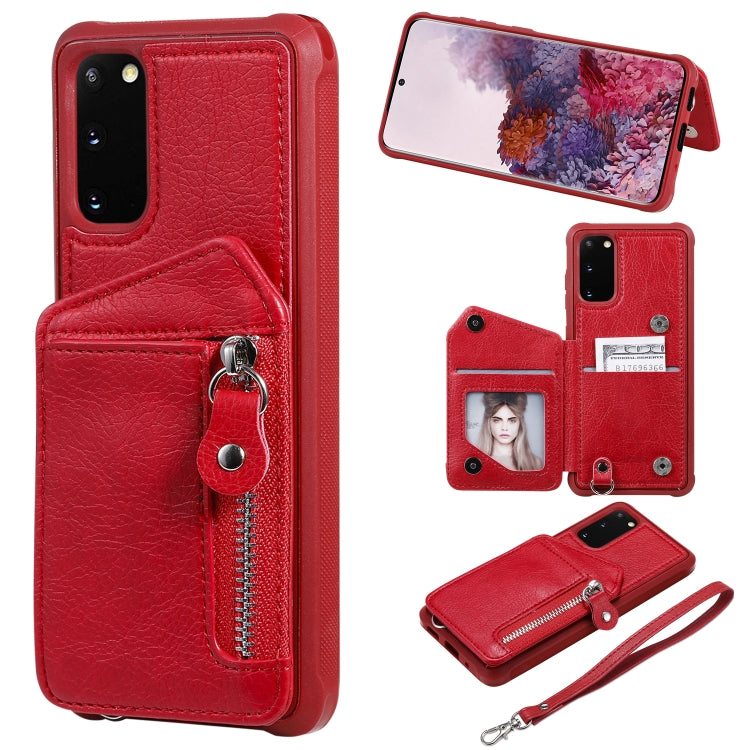 For Galaxy S20 Zipper Double Buckle Shockproof Protective Case with Stand & Photo Holder & Wallet Function