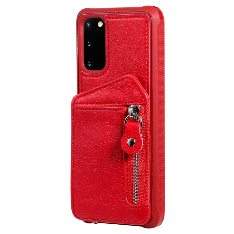 For Galaxy S20 Zipper Double Buckle Shockproof Protective Case with Stand & Photo Holder & Wallet Function