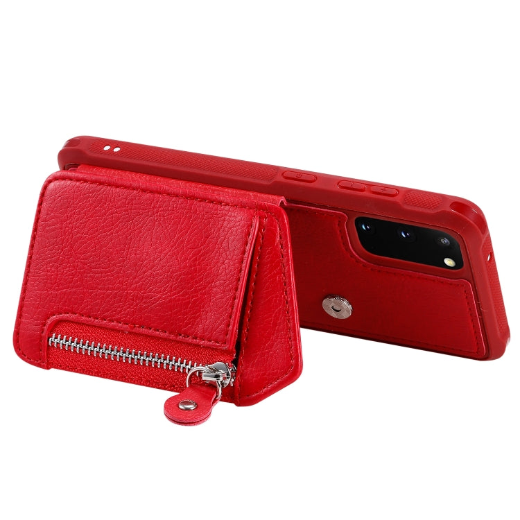 For Galaxy S20 Zipper Double Buckle Shockproof Protective Case with Stand & Photo Holder & Wallet Function