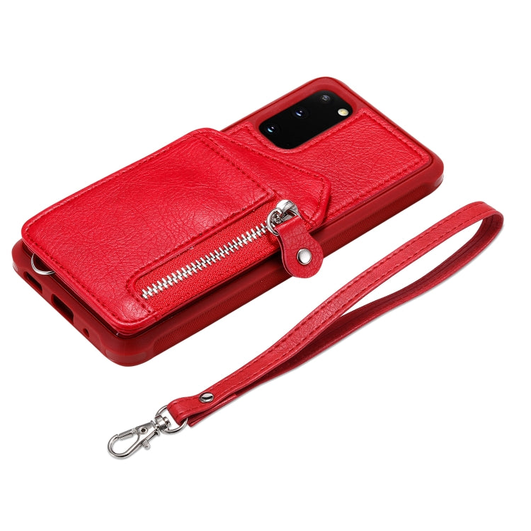 For Galaxy S20 Zipper Double Buckle Shockproof Protective Case with Stand & Photo Holder & Wallet Function