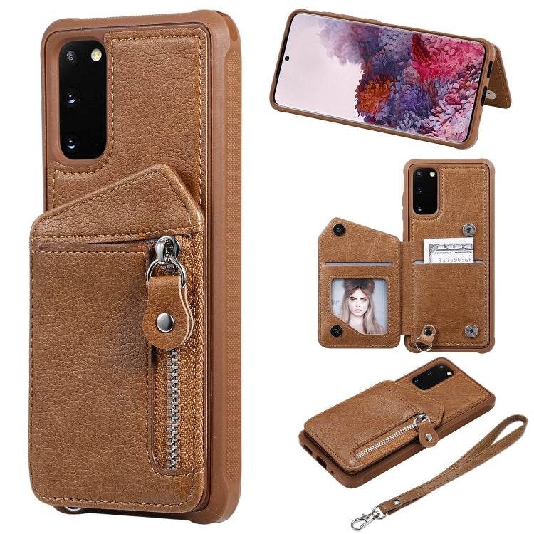 For Galaxy S20 Zipper Double Buckle Shockproof Protective Case with Stand & Photo Holder & Wallet Function