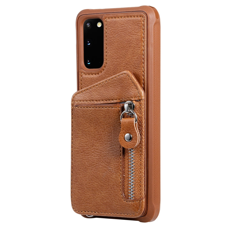 For Galaxy S20 Zipper Double Buckle Shockproof Protective Case with Stand & Photo Holder & Wallet Function