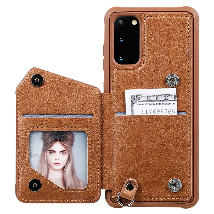 For Galaxy S20 Zipper Double Buckle Shockproof Protective Case with Stand & Photo Holder & Wallet Function