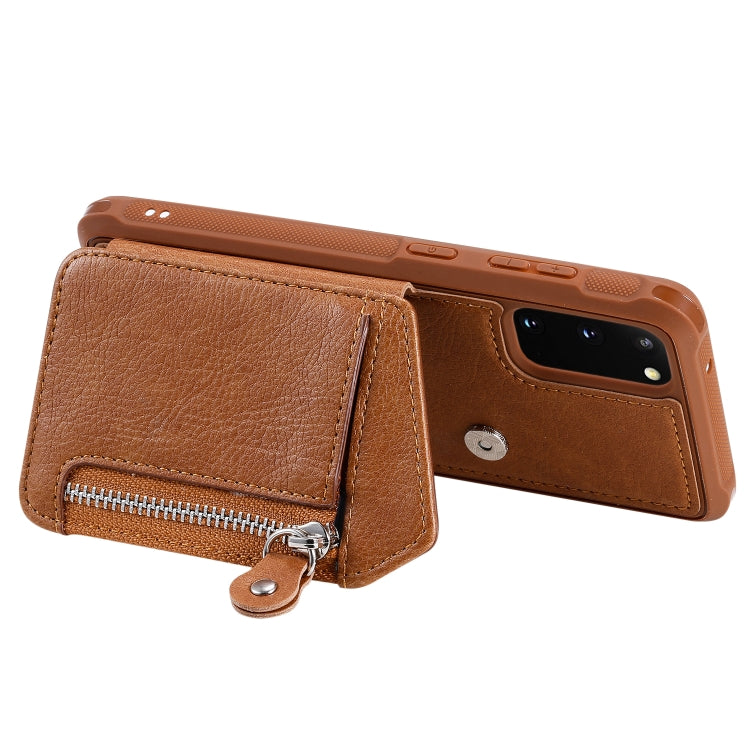 For Galaxy S20 Zipper Double Buckle Shockproof Protective Case with Stand & Photo Holder & Wallet Function