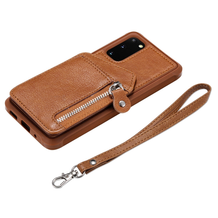 For Galaxy S20 Zipper Double Buckle Shockproof Protective Case with Stand & Photo Holder & Wallet Function