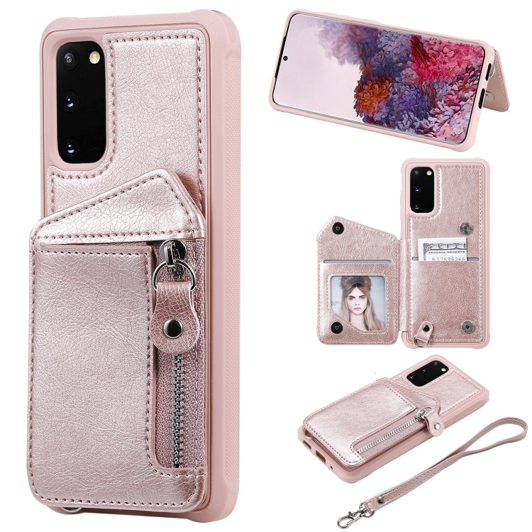 For Galaxy S20 Zipper Double Buckle Shockproof Protective Case with Stand & Photo Holder & Wallet Function
