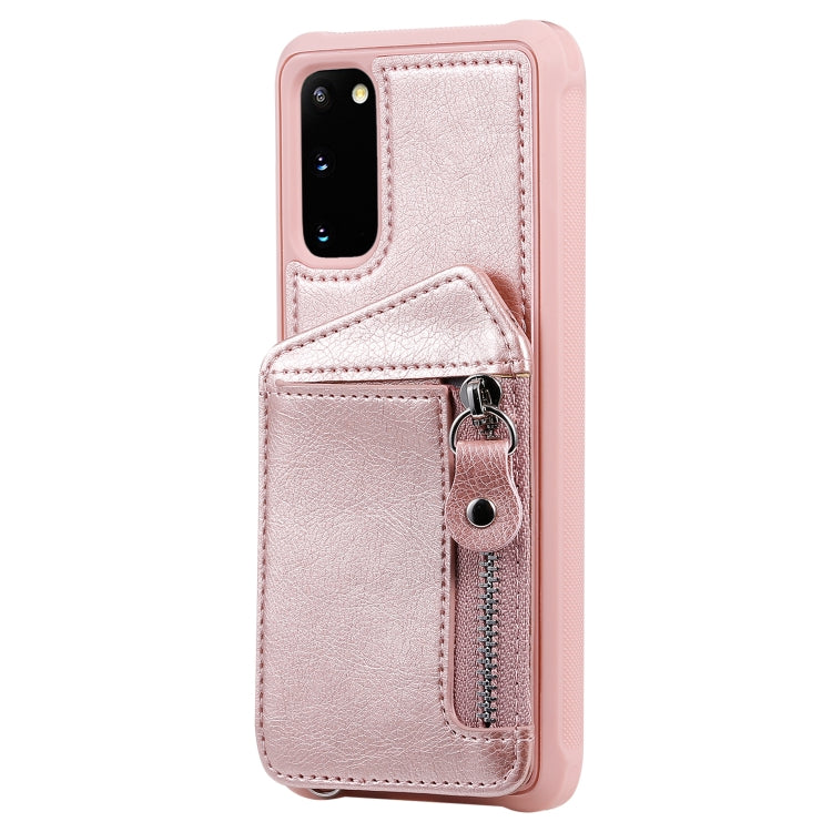 For Galaxy S20 Zipper Double Buckle Shockproof Protective Case with Stand & Photo Holder & Wallet Function