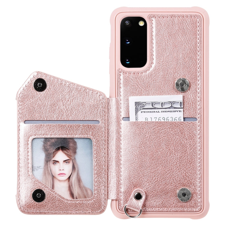 For Galaxy S20 Zipper Double Buckle Shockproof Protective Case with Stand & Photo Holder & Wallet Function