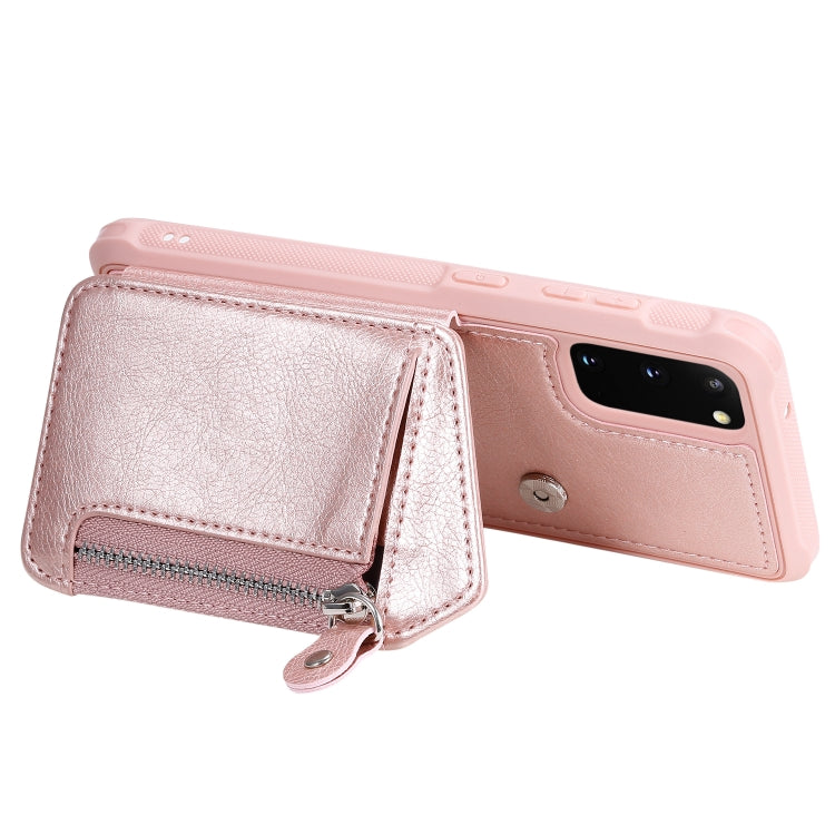 For Galaxy S20 Zipper Double Buckle Shockproof Protective Case with Stand & Photo Holder & Wallet Function