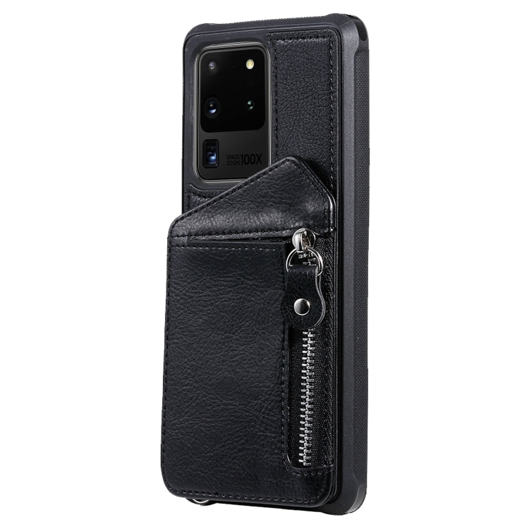 For Galaxy S20 Ultra Zipper Double Buckle Shockproof Protective Case with Stand & Photo Holder & Wallet Function