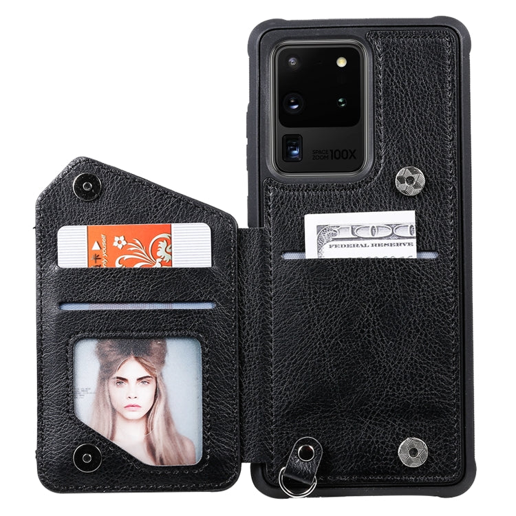 For Galaxy S20 Ultra Zipper Double Buckle Shockproof Protective Case with Stand & Photo Holder & Wallet Function