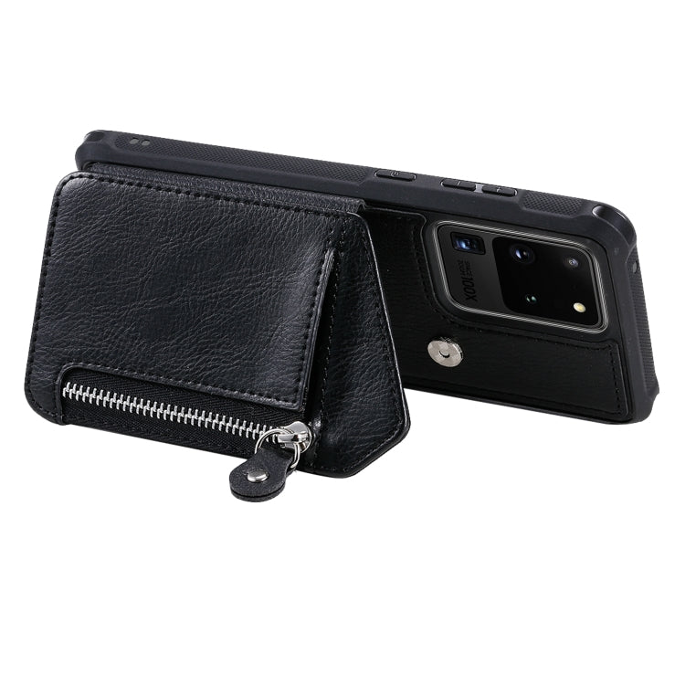 For Galaxy S20 Ultra Zipper Double Buckle Shockproof Protective Case with Stand & Photo Holder & Wallet Function