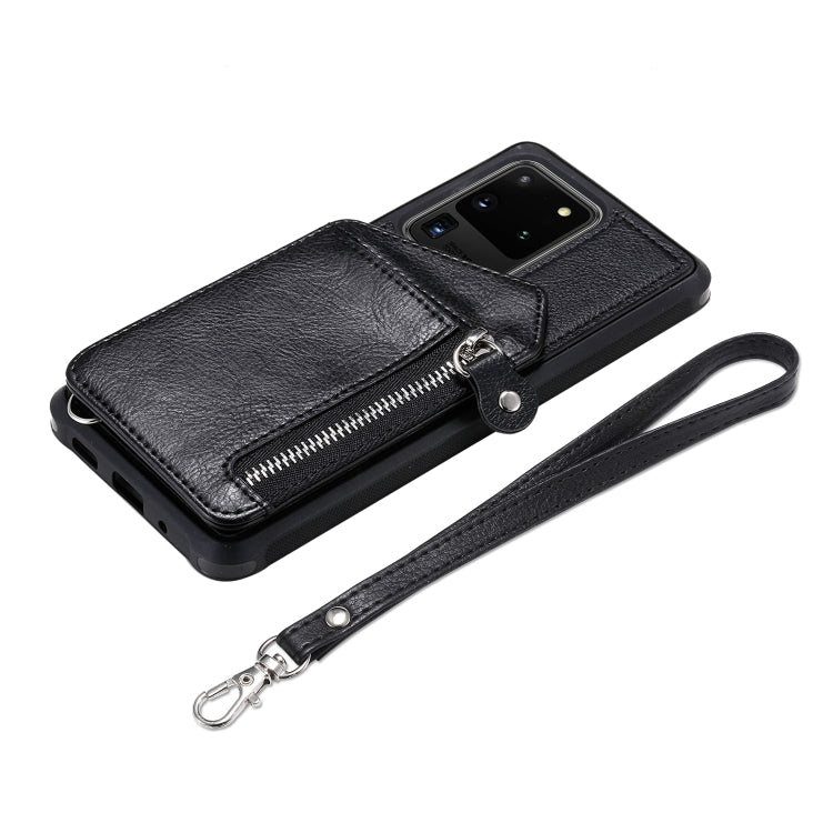 For Galaxy S20 Ultra Zipper Double Buckle Shockproof Protective Case with Stand & Photo Holder & Wallet Function