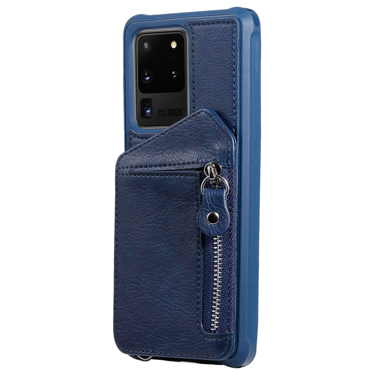 For Galaxy S20 Ultra Zipper Double Buckle Shockproof Protective Case with Stand & Photo Holder & Wallet Function