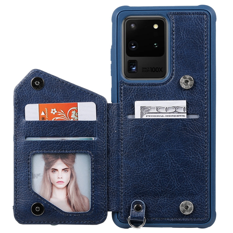For Galaxy S20 Ultra Zipper Double Buckle Shockproof Protective Case with Stand & Photo Holder & Wallet Function