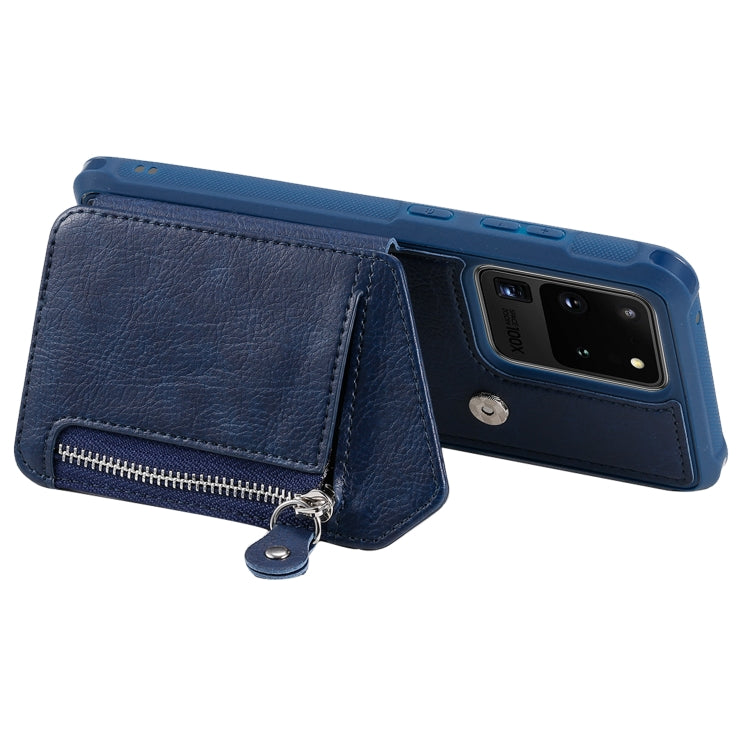 For Galaxy S20 Ultra Zipper Double Buckle Shockproof Protective Case with Stand & Photo Holder & Wallet Function