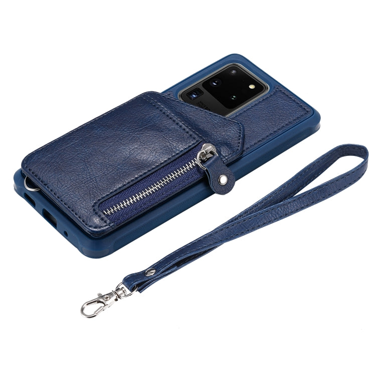 For Galaxy S20 Ultra Zipper Double Buckle Shockproof Protective Case with Stand & Photo Holder & Wallet Function