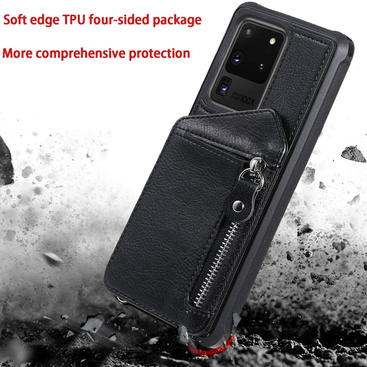 For Galaxy S20 Ultra Zipper Double Buckle Shockproof Protective Case with Stand & Photo Holder & Wallet Function