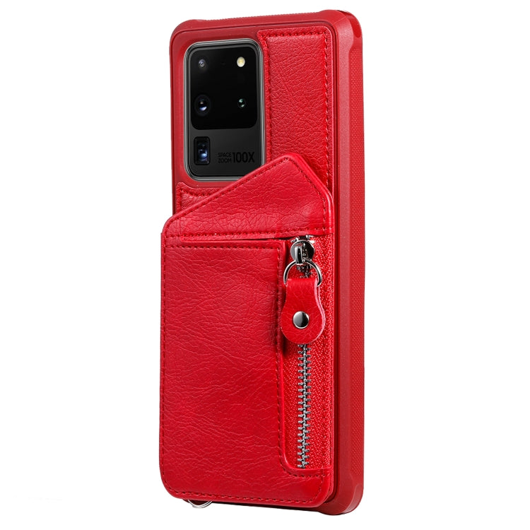 For Galaxy S20 Ultra Zipper Double Buckle Shockproof Protective Case with Stand & Photo Holder & Wallet Function