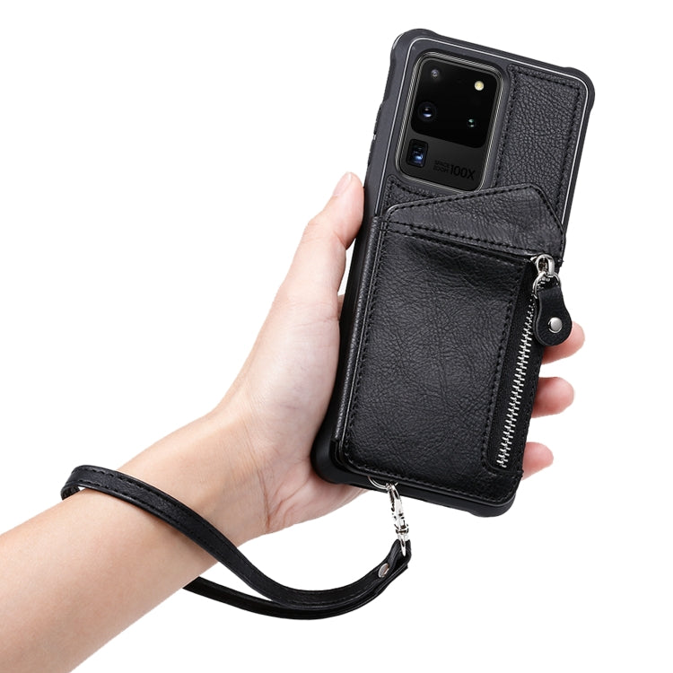 For Galaxy S20 Ultra Zipper Double Buckle Shockproof Protective Case with Stand & Photo Holder & Wallet Function