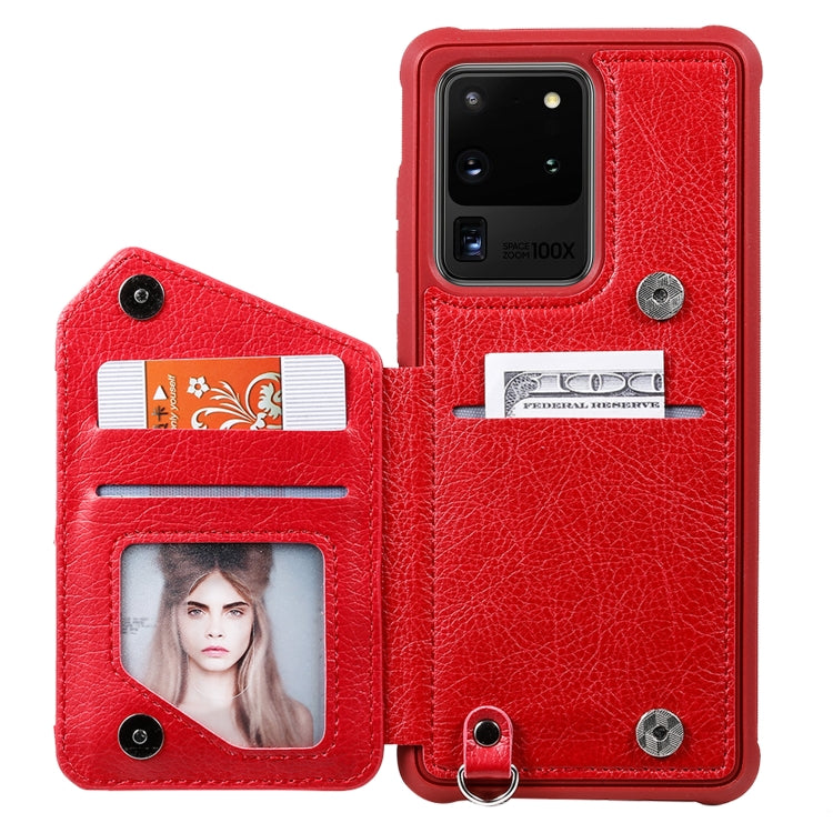 For Galaxy S20 Ultra Zipper Double Buckle Shockproof Protective Case with Stand & Photo Holder & Wallet Function