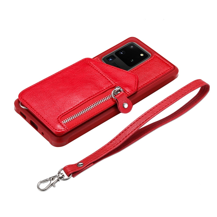 For Galaxy S20 Ultra Zipper Double Buckle Shockproof Protective Case with Stand & Photo Holder & Wallet Function