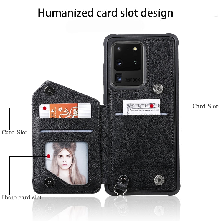 For Galaxy S20 Ultra Zipper Double Buckle Shockproof Protective Case with Stand & Photo Holder & Wallet Function