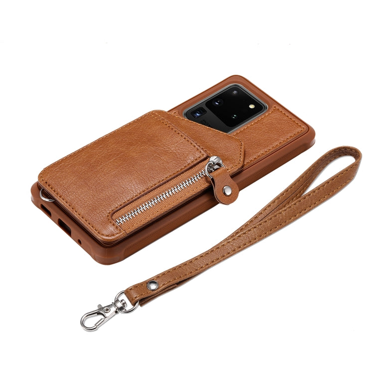For Galaxy S20 Ultra Zipper Double Buckle Shockproof Protective Case with Stand & Photo Holder & Wallet Function