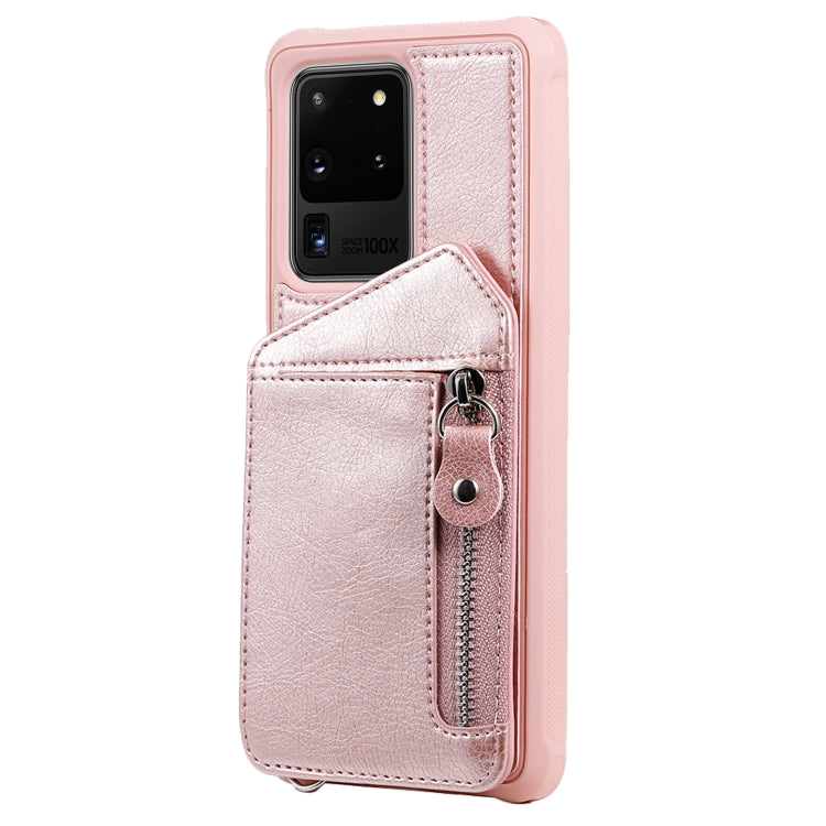 For Galaxy S20 Ultra Zipper Double Buckle Shockproof Protective Case with Stand & Photo Holder & Wallet Function
