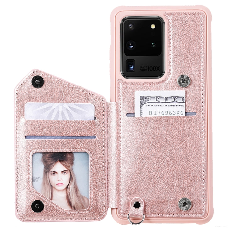 For Galaxy S20 Ultra Zipper Double Buckle Shockproof Protective Case with Stand & Photo Holder & Wallet Function