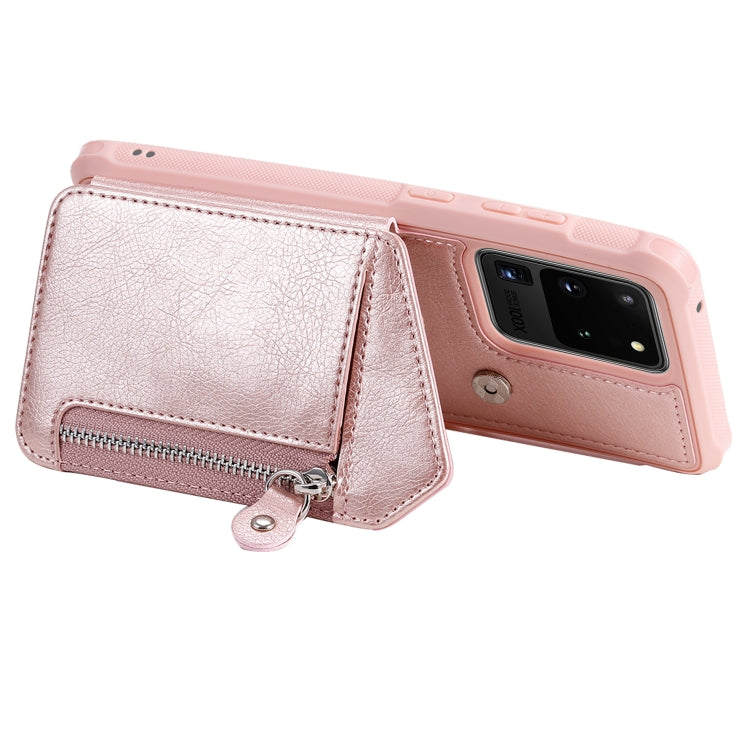 For Galaxy S20 Ultra Zipper Double Buckle Shockproof Protective Case with Stand & Photo Holder & Wallet Function