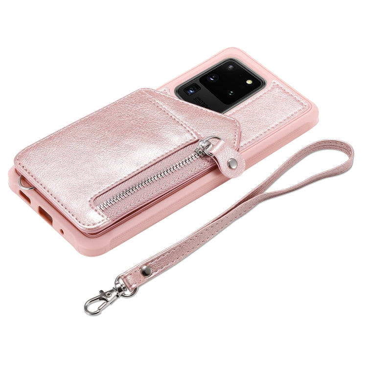 For Galaxy S20 Ultra Zipper Double Buckle Shockproof Protective Case with Stand & Photo Holder & Wallet Function