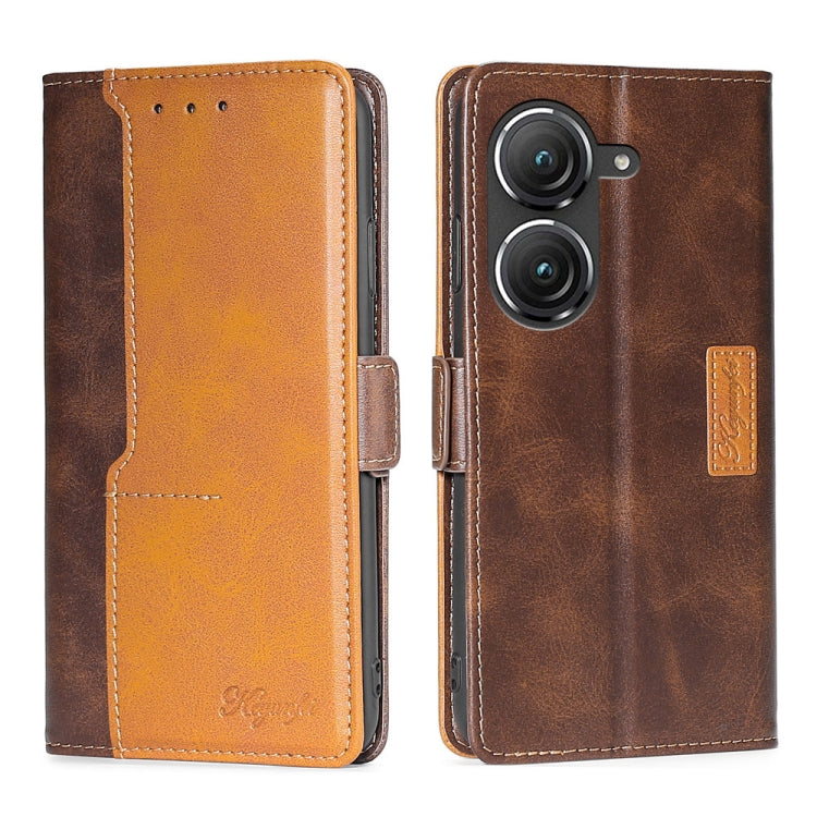 For Asus Zenfone 9 Contrast Color Side Buckle Leather Phone Case