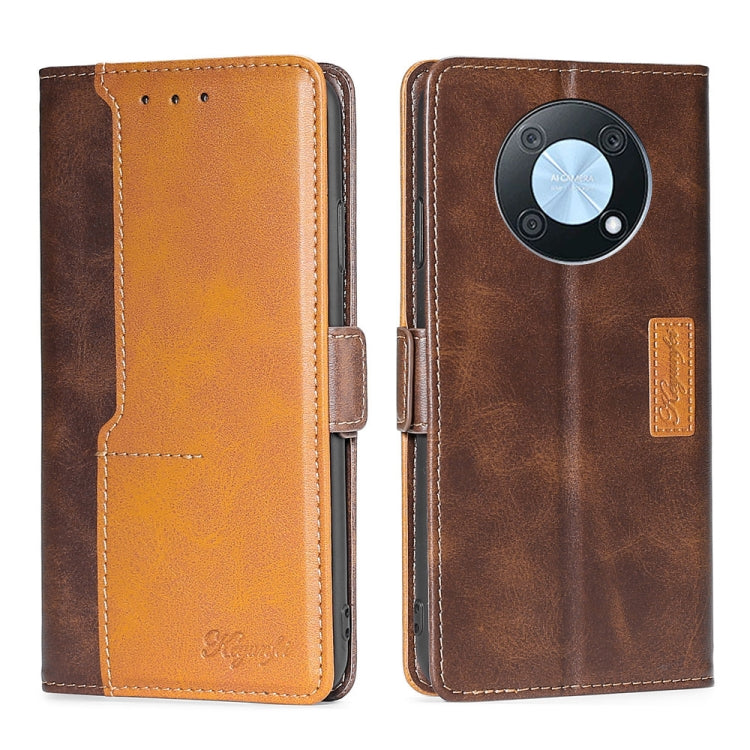 For Huawei nova Y90 4G Contrast Color Side Buckle Leather Phone Case
