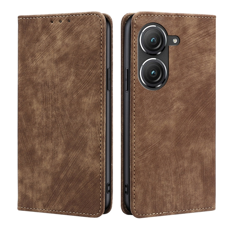 For Asus Zenfone 9 RFID Anti-theft Brush Magnetic Leather Phone Case